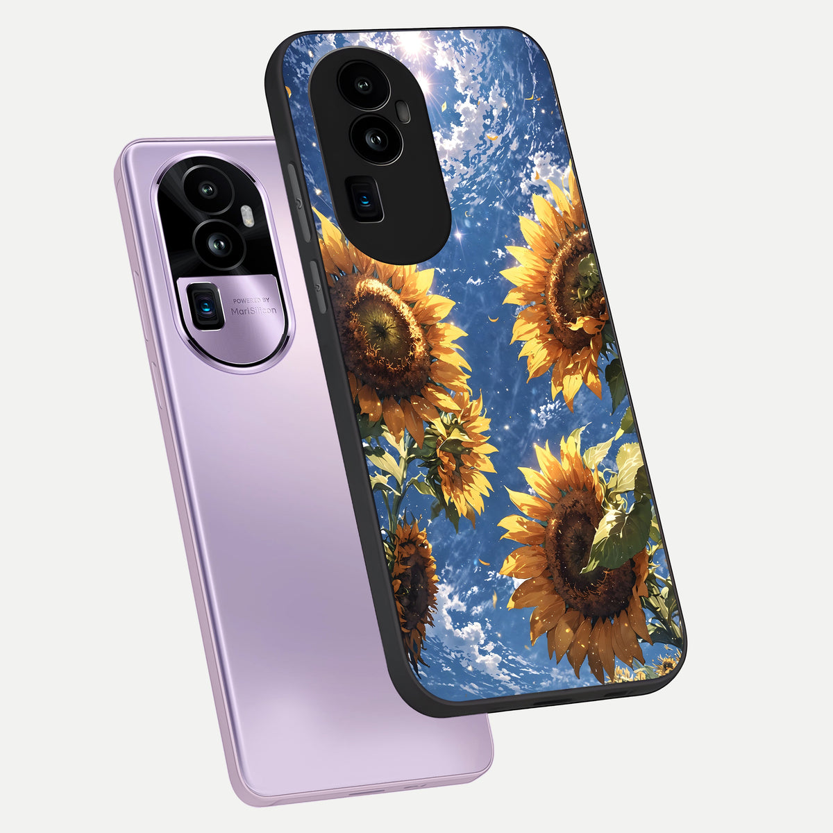  Heavenly Sunflower Rise phone case For Oppo Reno 10 Pro Plus showing premium glass back cover with detailed artwork