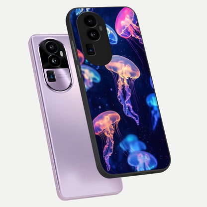  Jellyfish Pattern phone case For Oppo Reno 10 Pro Plus showing premium glass back cover with detailed artwork