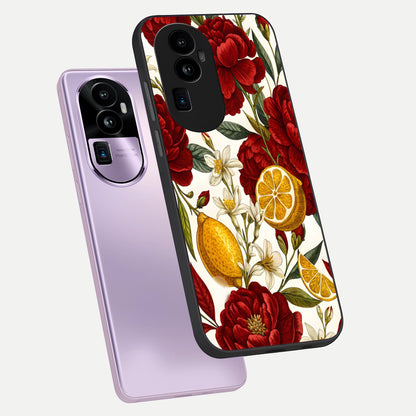  Lemon Rose Charm phone case For Oppo Reno 10 Pro Plus showing premium glass back cover with detailed artwork