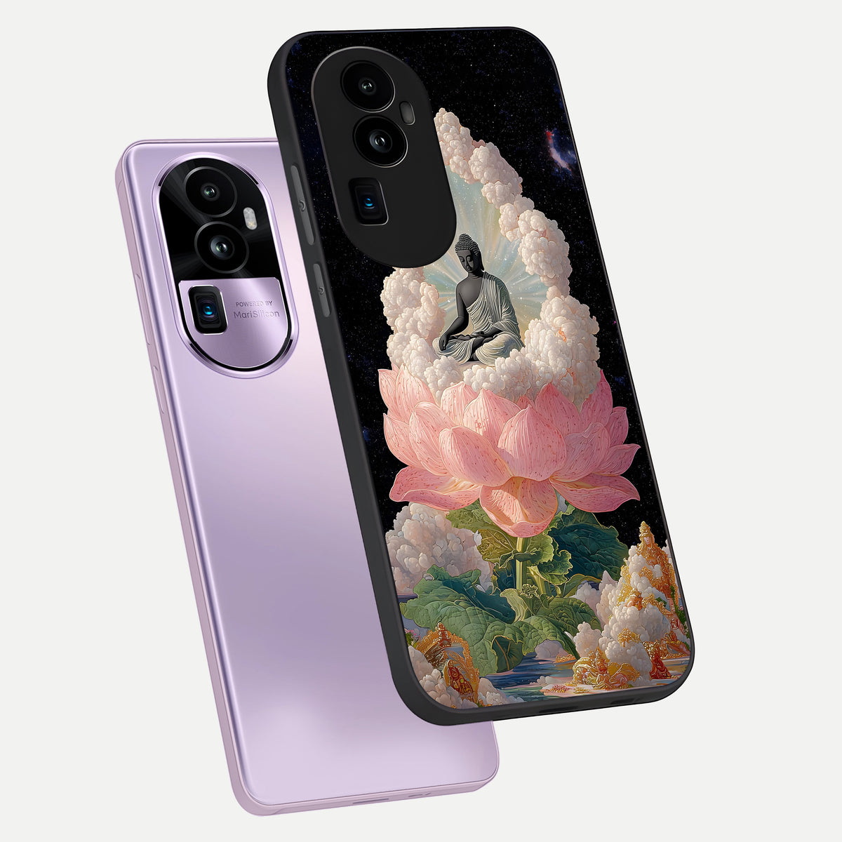  Lotus Divine Peace phone case For Oppo Reno 10 Pro Plus showing premium glass back cover with detailed artwork