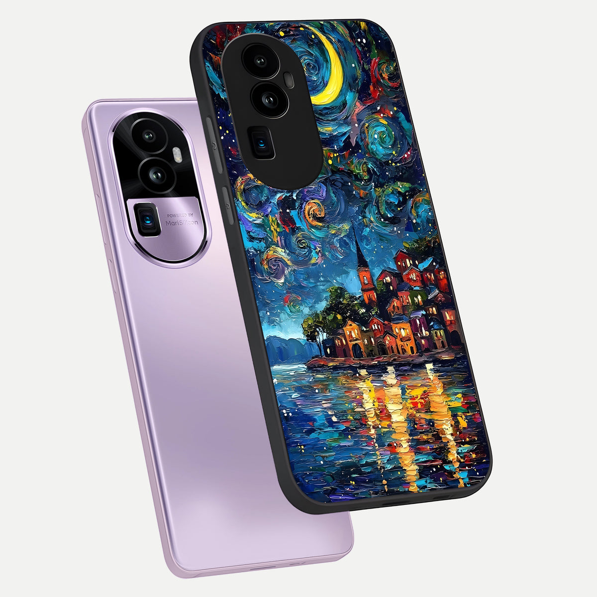  Moonlight Harbor Glow phone case For Oppo Reno 10 Pro Plus showing premium glass back cover with detailed artwork