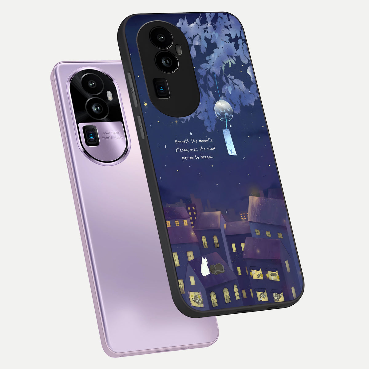  Moonlit Cat Silence phone case For Oppo Reno 10 Pro Plus showing premium glass back cover with detailed artwork