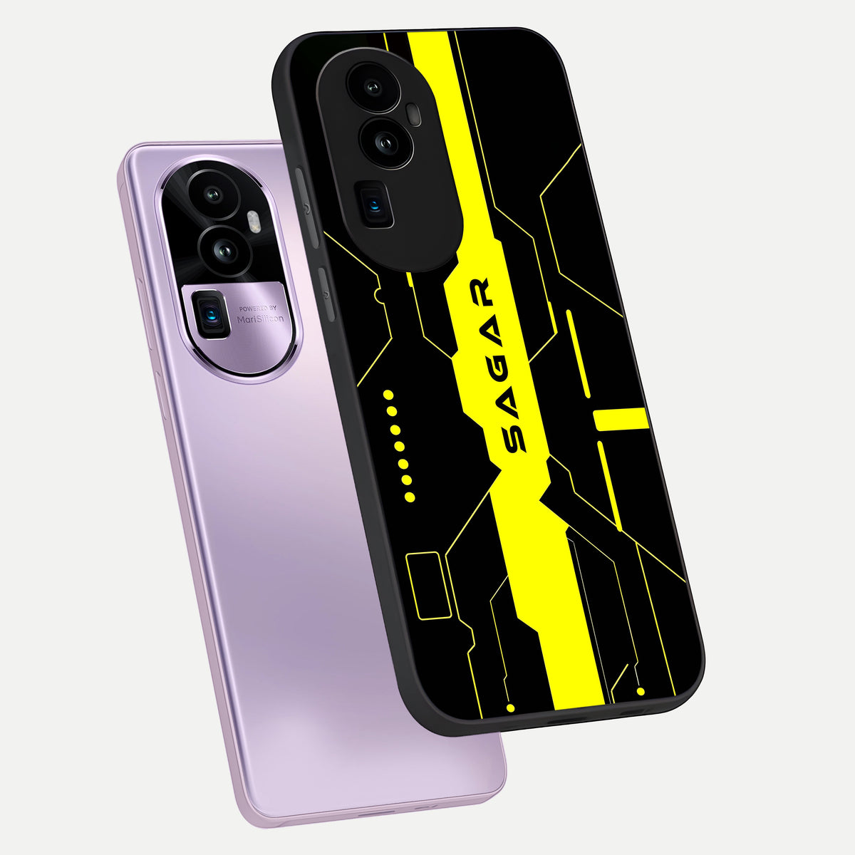  Neon CYBERPUNK Custom Name phone case For Oppo Reno 10 Pro Plus showing premium glass back cover with detailed artwork