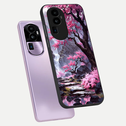  Pink Sunflower Glow phone case For Oppo Reno 10 Pro Plus showing premium glass back cover with detailed artwork