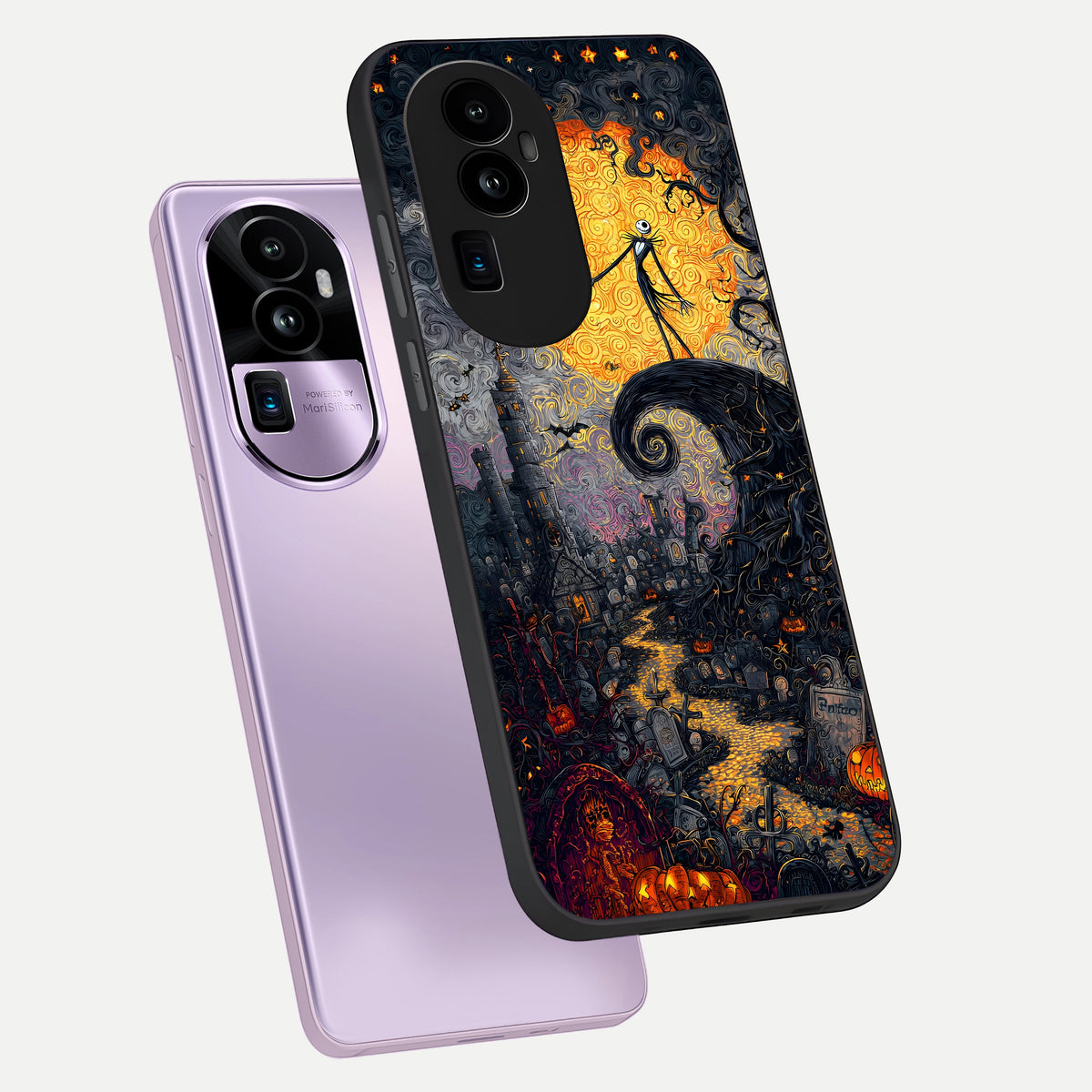  Pumpkin Moon Night phone case For Oppo Reno 10 Pro Plus showing premium glass back cover with detailed artwork