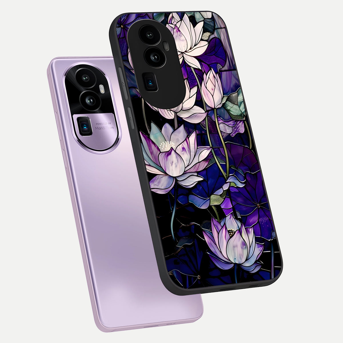  Purple Lotus Pattern phone case For Oppo Reno 10 Pro Plus showing premium glass back cover with detailed artwork