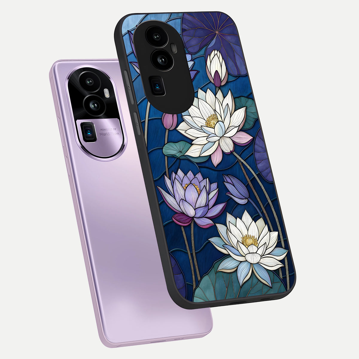  Purple Lotus Stained phone case For Oppo Reno 10 Pro Plus showing premium glass back cover with detailed artwork