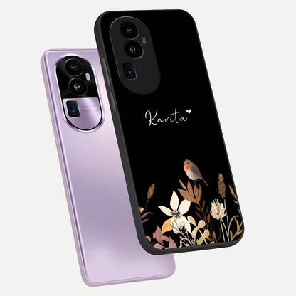  Quiet Garden Tune Custom Name phone case For Oppo Reno 10 Pro Plus showing premium glass back cover with detailed artwork