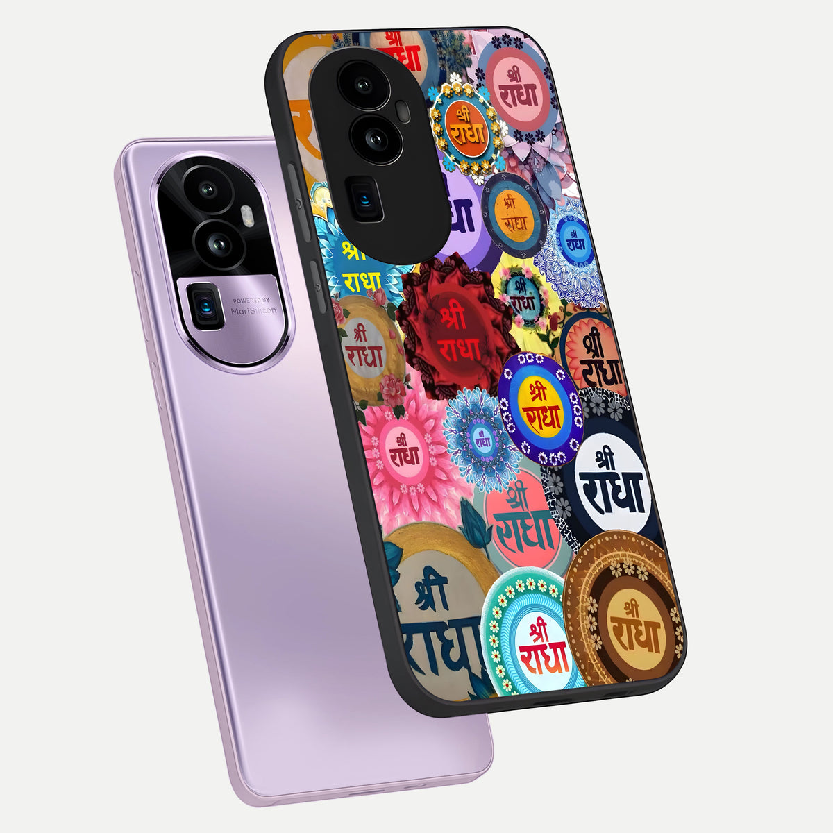 Radha Divine Bloom phone case For Oppo Reno 10 Pro Plus showing premium glass back cover with detailed artwork