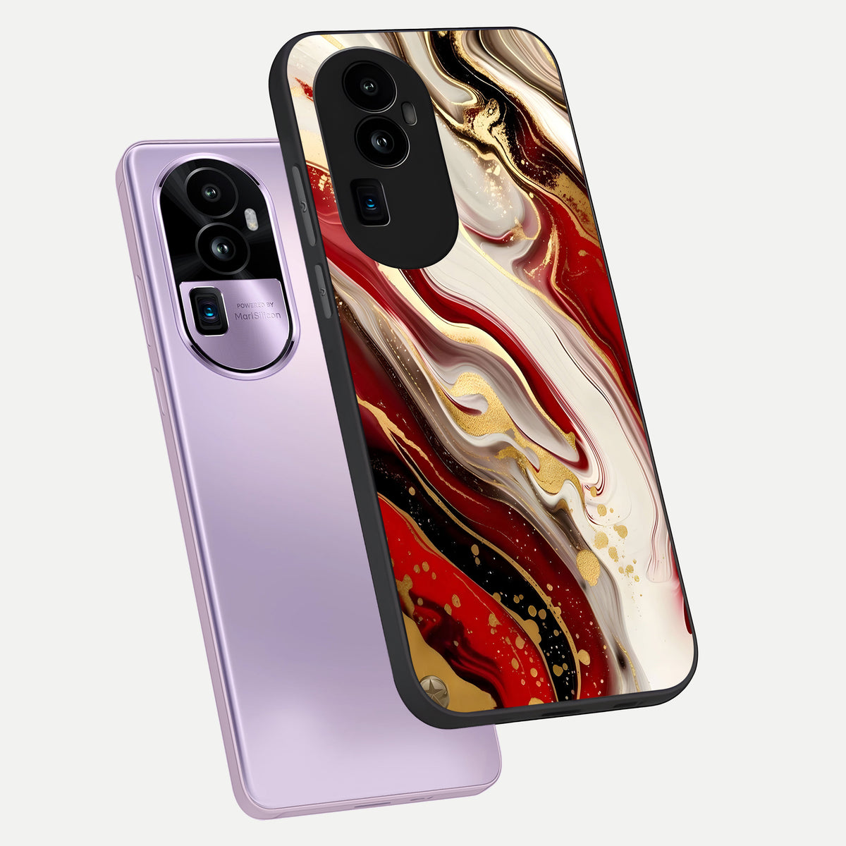  Red And White Marble phone case For Oppo Reno 10 Pro Plus showing premium glass back cover with detailed artwork