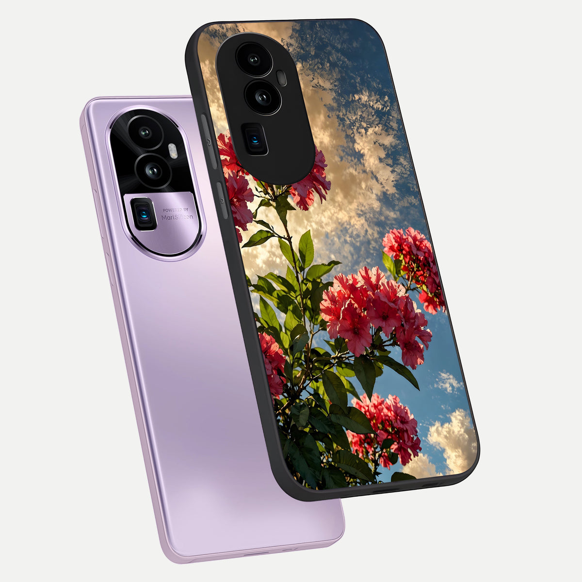  Red Bloom Skies phone case For Oppo Reno 10 Pro Plus showing premium glass back cover with detailed artwork