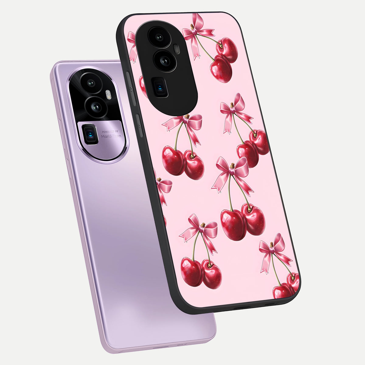  Red Cherries Pattern phone case For Oppo Reno 10 Pro Plus showing premium glass back cover with detailed artwork