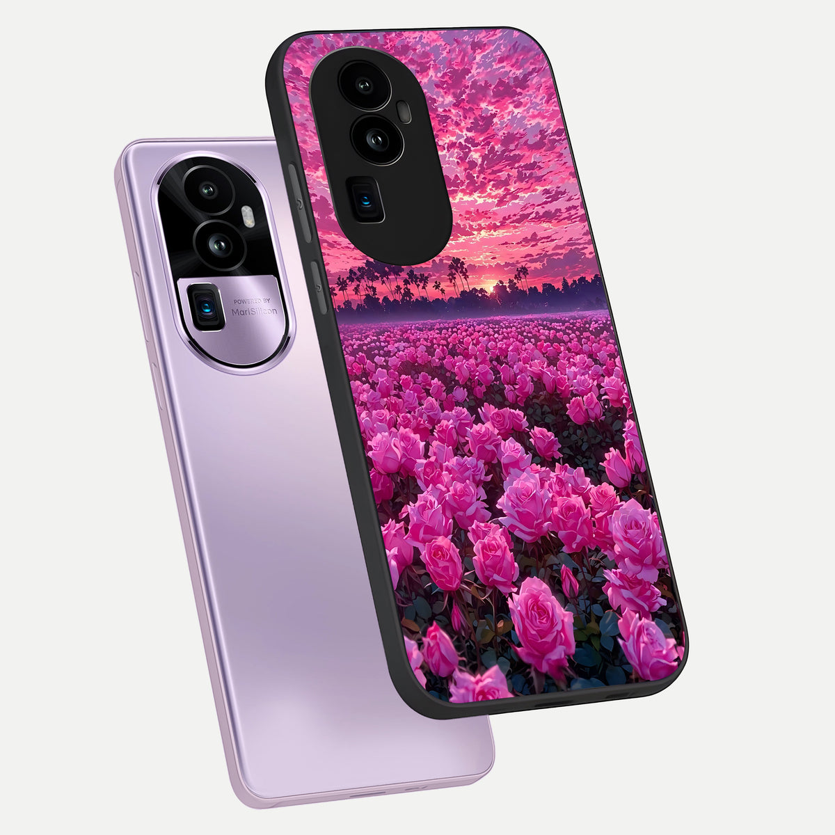  Rose Sunset Valley phone case For Oppo Reno 10 Pro Plus showing premium glass back cover with detailed artwork