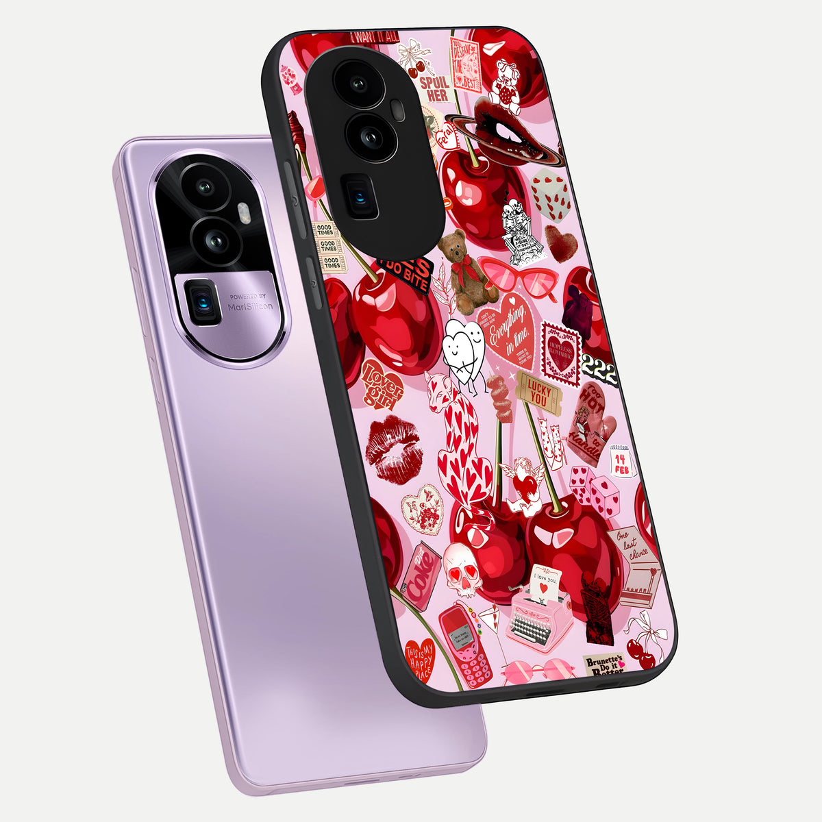  Sweet Cherry Chaos phone case For Oppo Reno 10 Pro Plus showing premium glass back cover with detailed artwork