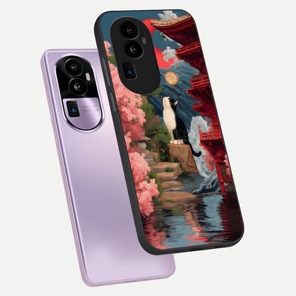  Temple Cat Scenery phone case For Oppo Reno 10 Pro Plus showing premium glass back cover with detailed artwork