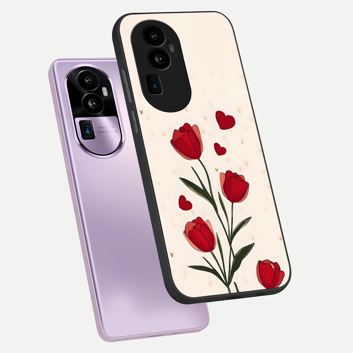  Tulip With Heart phone case For Oppo Reno 10 Pro Plus showing premium glass back cover with detailed artwork