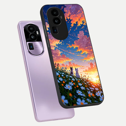  Two Cats Friends phone case For Oppo Reno 10 Pro Plus showing premium glass back cover with detailed artwork