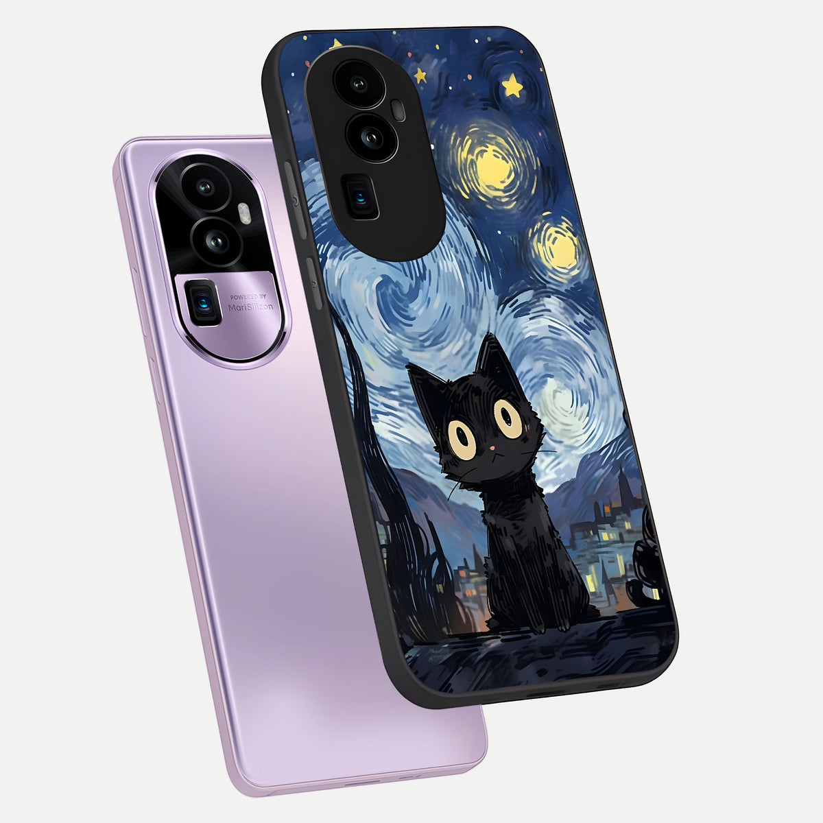  Van Gogh Cat phone case For Oppo Reno 10 Pro Plus showing premium glass back cover with detailed artwork