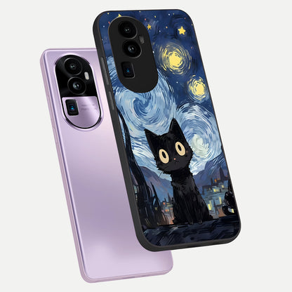  Van Gogh Cat phone case For Oppo Reno 10 Pro Plus showing premium glass back cover with detailed artwork