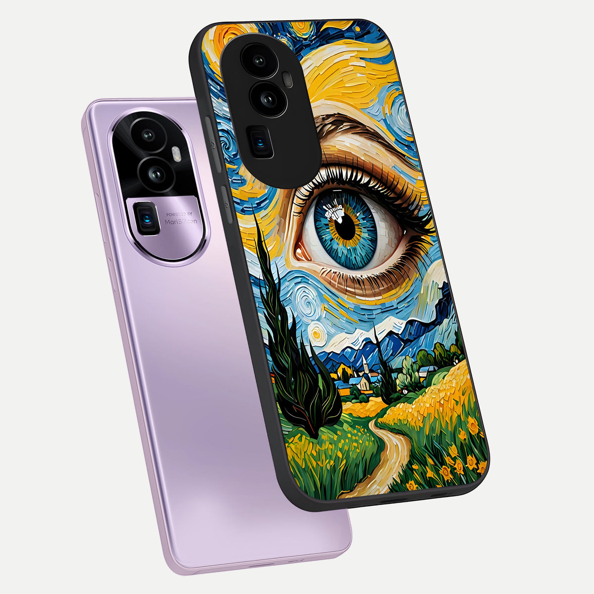  Van Gogh Eye phone case For Oppo Reno 10 Pro Plus showing premium glass back cover with detailed artwork