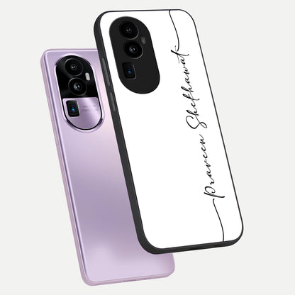 White Tune Custom Name phone case For Oppo Reno 10 Pro Plus showing premium custom name glass back cover