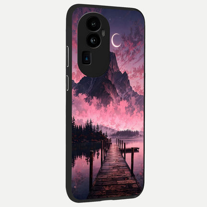  Beautiful Mountain View back cover For Oppo Reno 10 Pro Plus slim fit glass case with vibrant aesthetic design