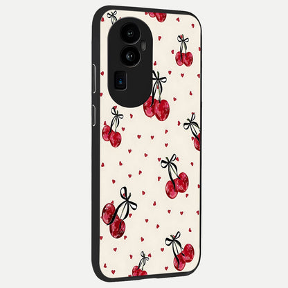  Cherry Heart Bow back cover For Oppo Reno 10 Pro Plus slim fit glass case with vibrant aesthetic design