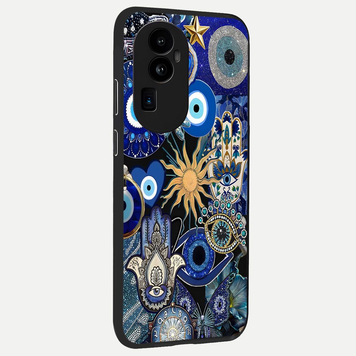  Mystic Blue Evil Eye back cover For Oppo Reno 10 Pro Plus slim fit glass case with vibrant aesthetic design