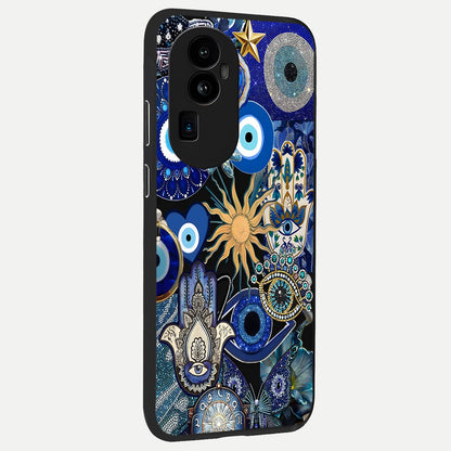  Mystic Blue Evil Eye back cover For Oppo Reno 10 Pro Plus slim fit glass case with vibrant aesthetic design