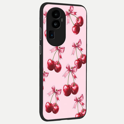  Red Cherries Pattern back cover For Oppo Reno 10 Pro Plus slim fit glass case with vibrant aesthetic design