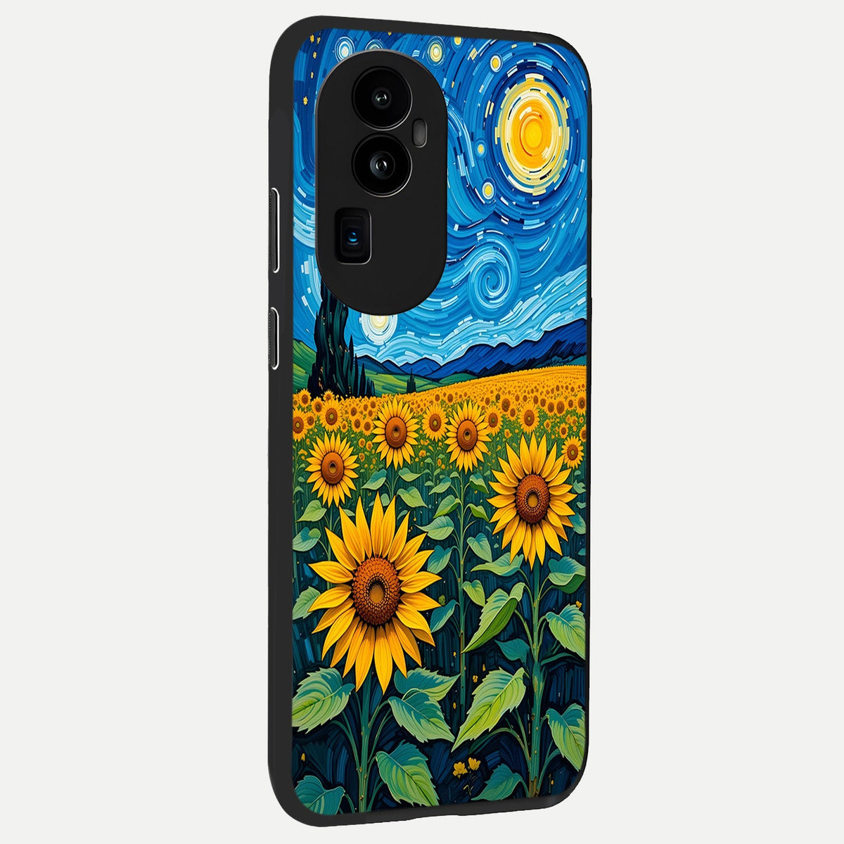 Starry Sunflower Dreams back cover For Oppo Reno 10 Pro Plus slim fit glass case with vibrant aesthetic design