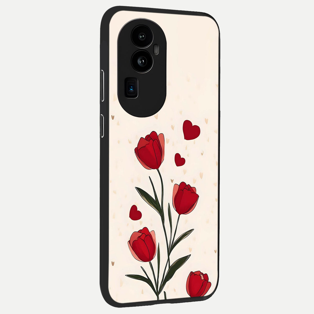  Tulip With Heart back cover For Oppo Reno 10 Pro Plus slim fit glass case with vibrant aesthetic design