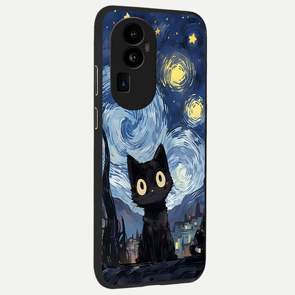  Van Gogh Cat back cover For Oppo Reno 10 Pro Plus slim fit glass case with vibrant aesthetic design