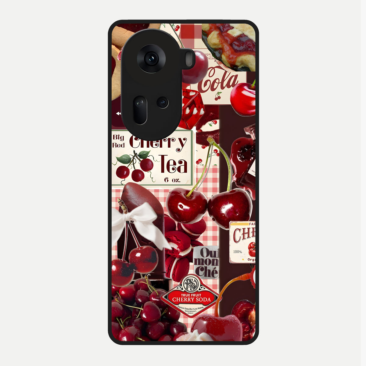  Aesthetic Cherry Tea Glass Case For Oppo Reno 11 5G back cover – full design glossy printed glass finish