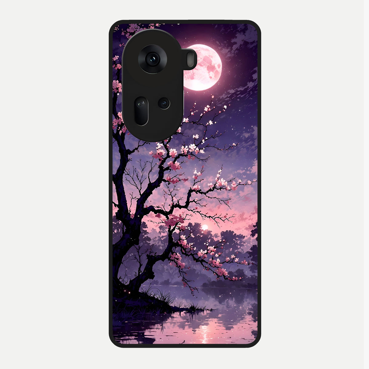  Blossom Pink Moon Glass Case For Oppo Reno 11 5G back cover – full design glossy printed glass finish