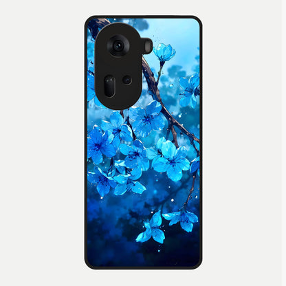  Blue Blossoms Branch Glass Case For Oppo Reno 11 5G back cover – full design glossy printed glass finish