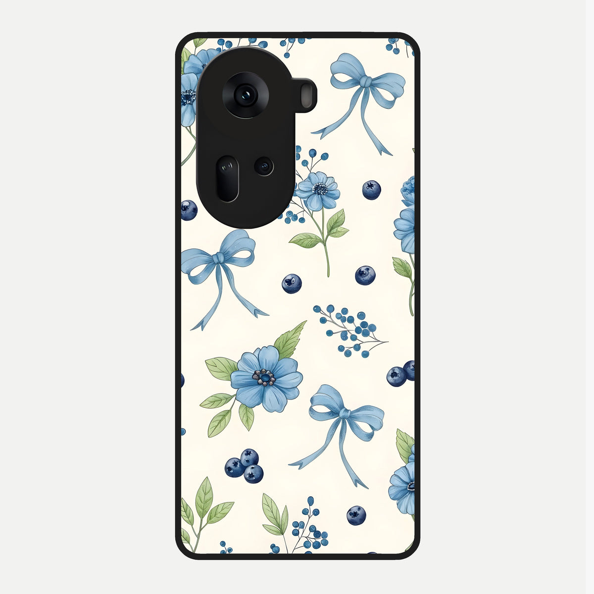 Blue Flower And Bow Glass Case For Oppo Reno 11 5G back cover – full design glossy printed glass finish