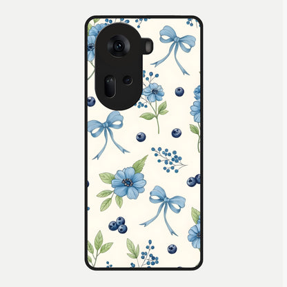  Blue Flower And Bow Glass Case For Oppo Reno 11 5G back cover – full design glossy printed glass finish