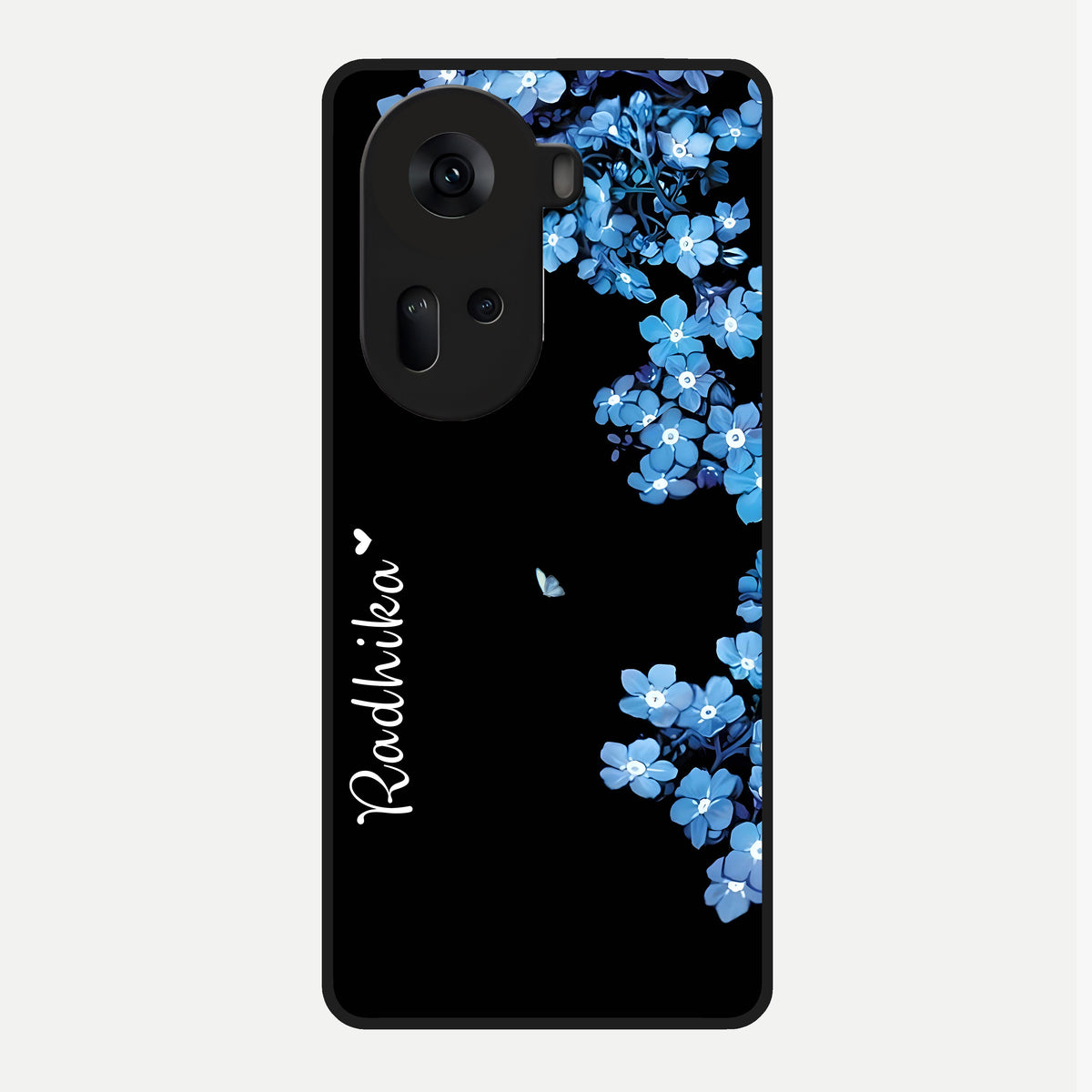  Blue Petal Dream Custom Name Glass Case For Oppo Reno 11 5G back cover – full design glossy printed glass finish