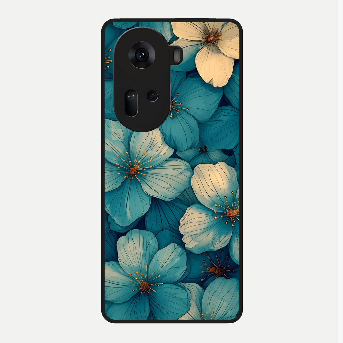  Blue Shade Floral Glass Case For Oppo Reno 11 5G back cover – full design glossy printed glass finish