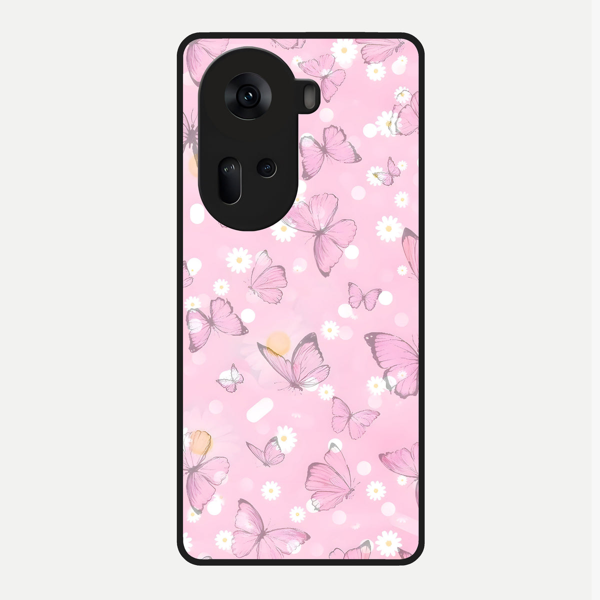  Blush Butterfly Garden Glass Case For Oppo Reno 11 5G back cover – full design glossy printed glass finish