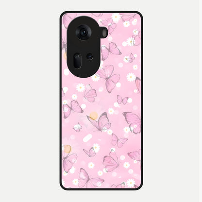  Blush Butterfly Garden Glass Case For Oppo Reno 11 5G back cover – full design glossy printed glass finish