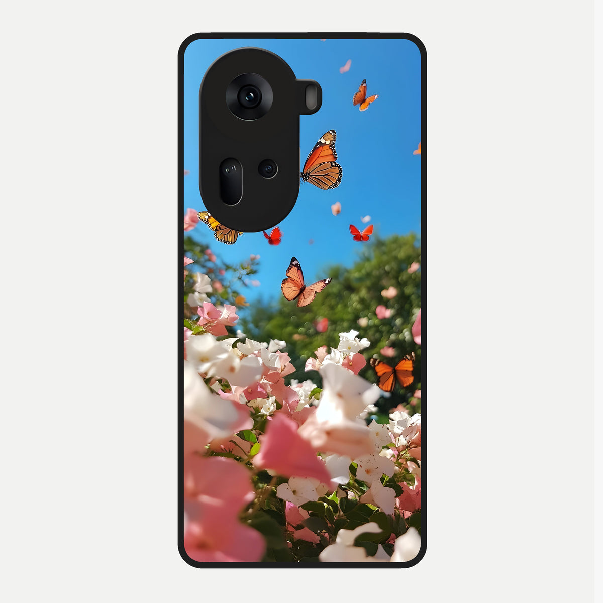  Butterflies In Bloom Sky Glass Case For Oppo Reno 11 5G back cover – full design glossy printed glass finish