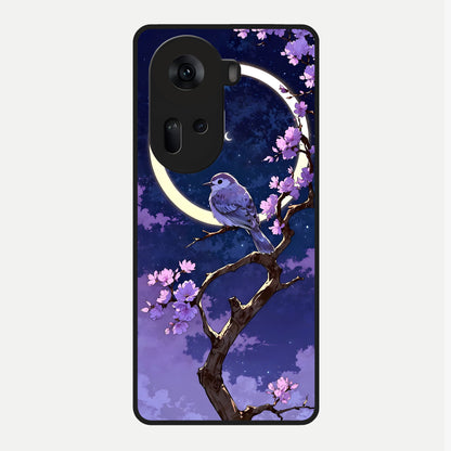  Celestial Bird Blossom Glass Case For Oppo Reno 11 5G back cover – full design glossy printed glass finish