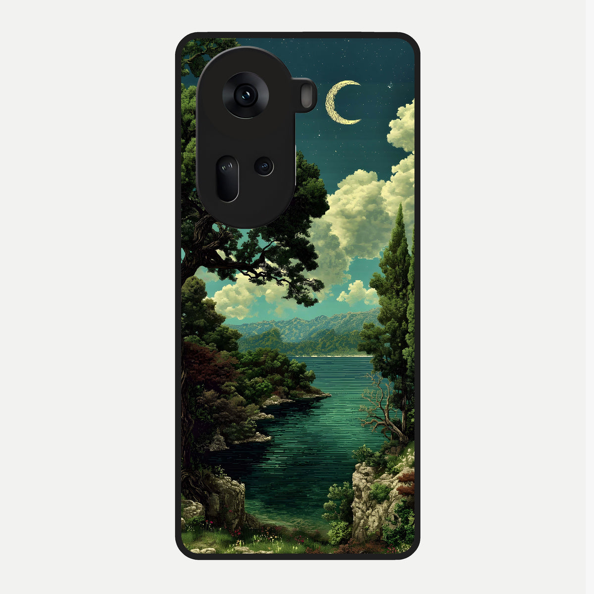  Celestial Lake Peace Glass Case For Oppo Reno 11 5G back cover – full design glossy printed glass finish