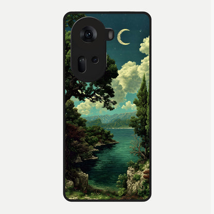 Celestial Lake Peace Glass Case For Oppo Reno 11 5G back cover – full design glossy printed glass finish