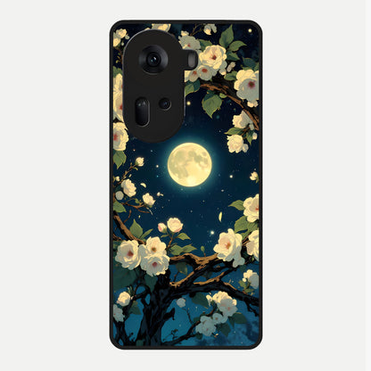  Celestial Moon And Flower Glass Case For Oppo Reno 11 5G back cover – full design glossy printed glass finish