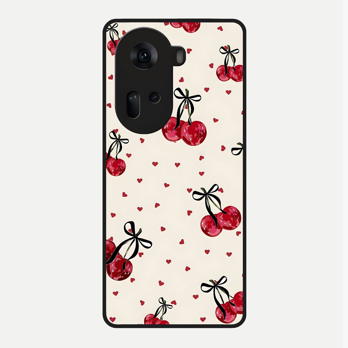  Cherry Heart Bow Glass Case For Oppo Reno 11 5G back cover – full design glossy printed glass finish