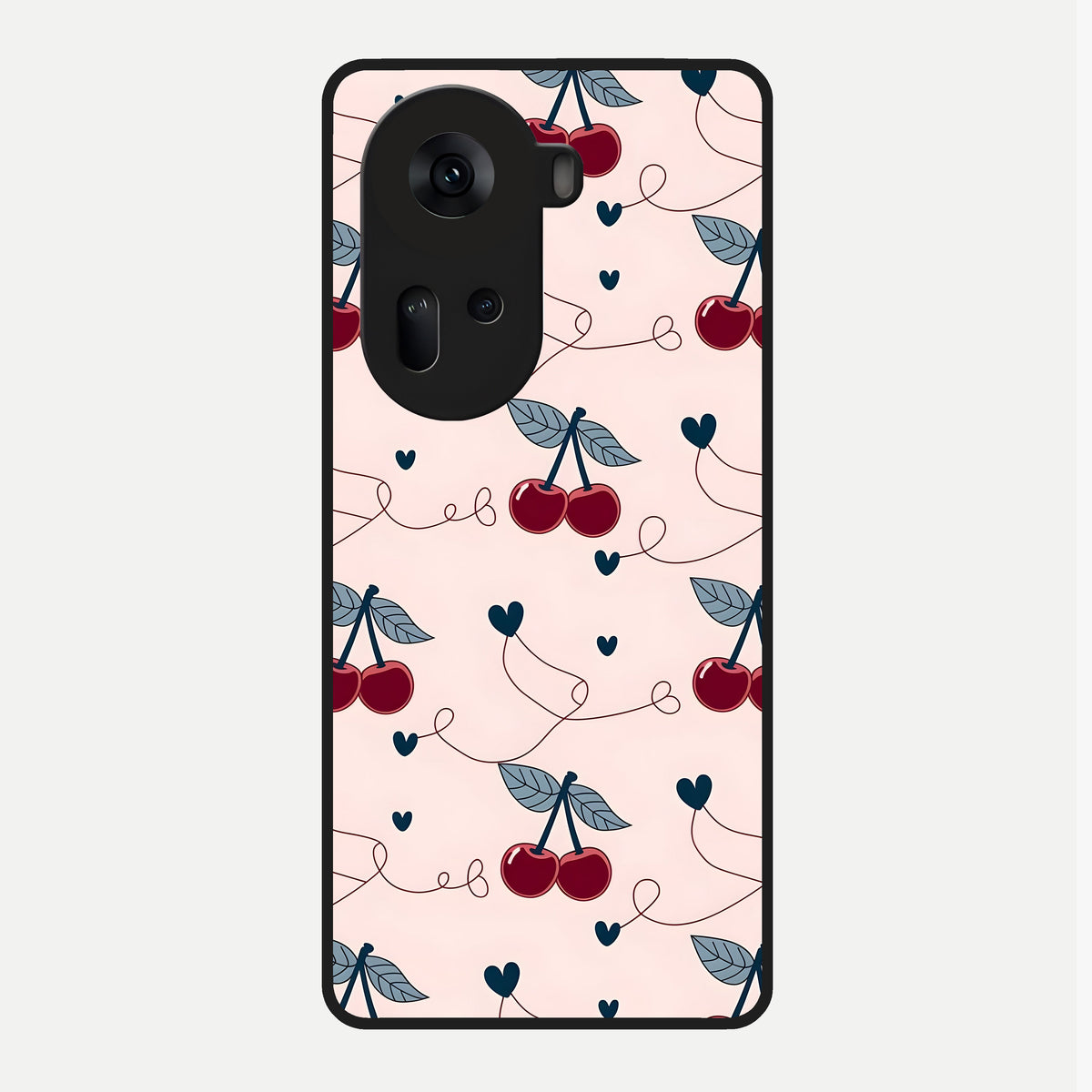  Cherry Heart Line Glass Case For Oppo Reno 11 5G back cover – full design glossy printed glass finish