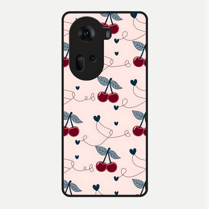  Cherry Heart Line Glass Case For Oppo Reno 11 5G back cover – full design glossy printed glass finish